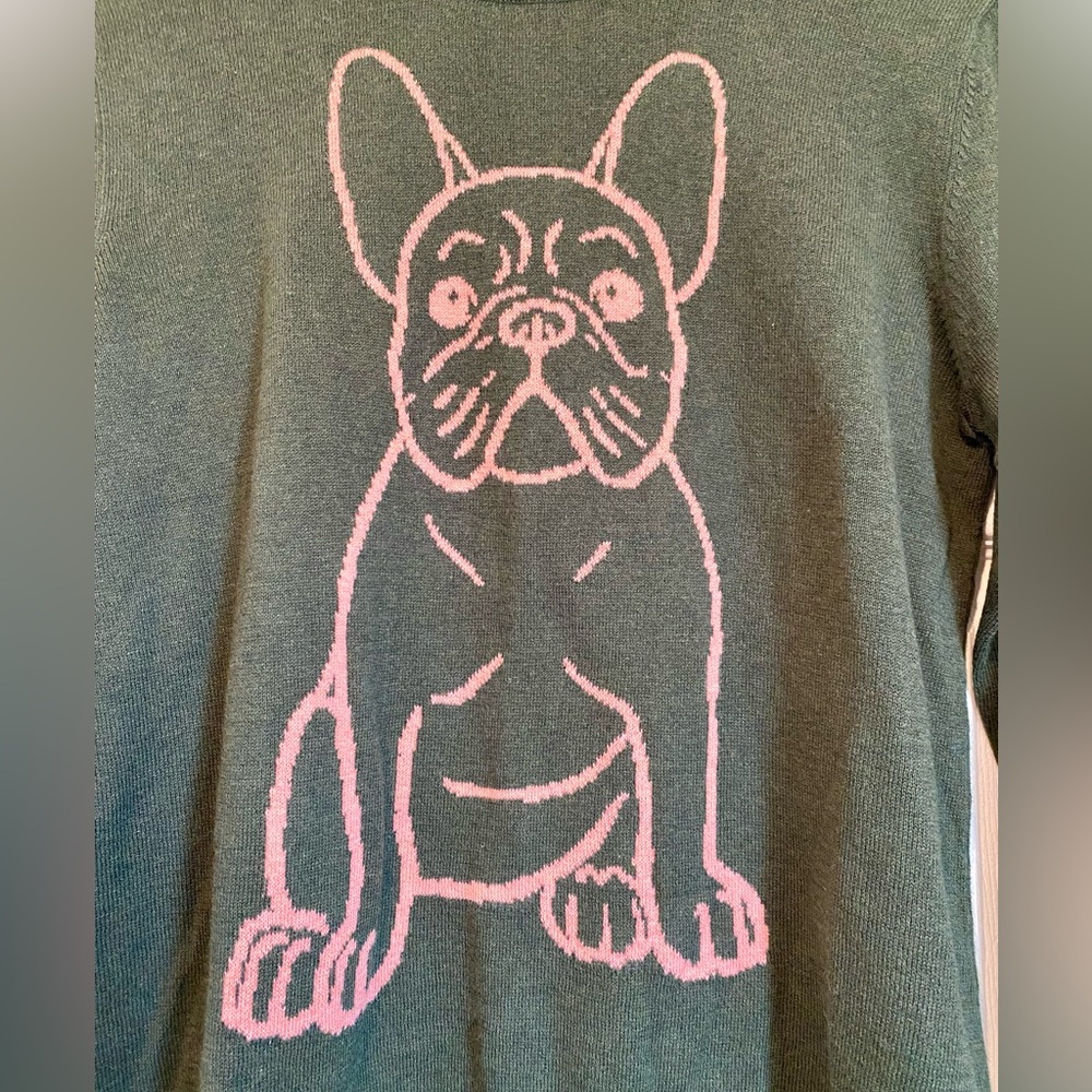 NWT Alashan Frenchie Cotton Cashmere Blend Sweater Deep Olive Green Light Pink - Picture 2 of 6